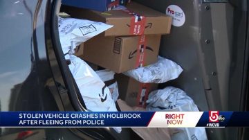 Crashed stolen car found loaded with pilfered Amazon packages