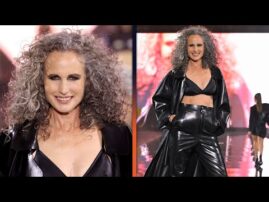Andie MacDowell Rocks Gray Curls and Crop Top on Paris Runway