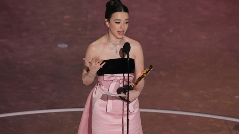 Mikey Madison accepts the award for best performance by an actress in a leading role for "Anora" during the Oscars on Sunday, March 2, 2025, at the Dolby Theatre in Los Angeles.