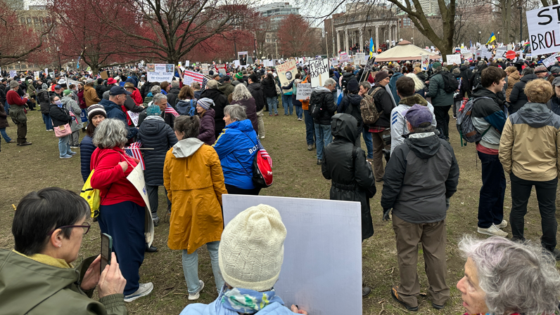 protestors at hands off! rally in boston