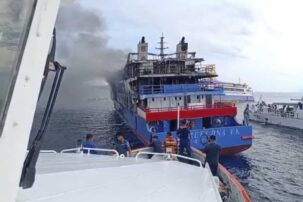 568 people survived after an Indonesian ferry caught fire, killing 3