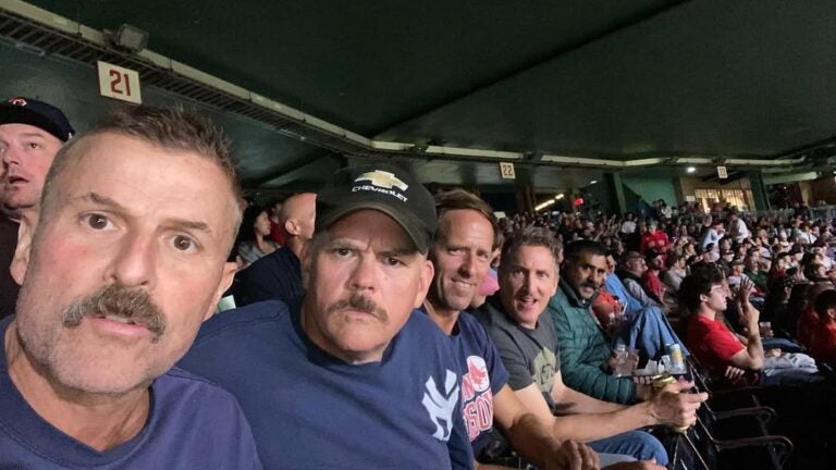 "Super Troopers 3" actors Steve Lemme, Kevin Heffernan, Nat Faxon, Paul Soter, and Jay Chandrasekhar took a break from filming to watch the Red Sox at Fenway Park on Sunday, Sept. 14.