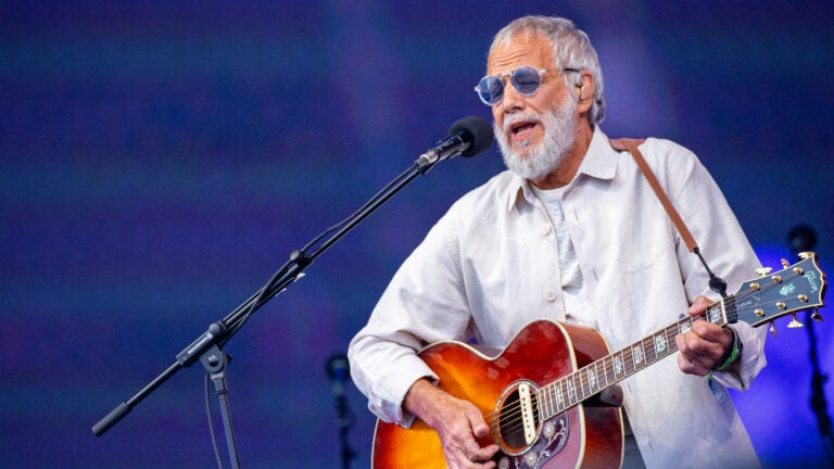 Yusuf Islam, also known as Cat Stevens, performs during Glastonbury Festival in Somerset, England.