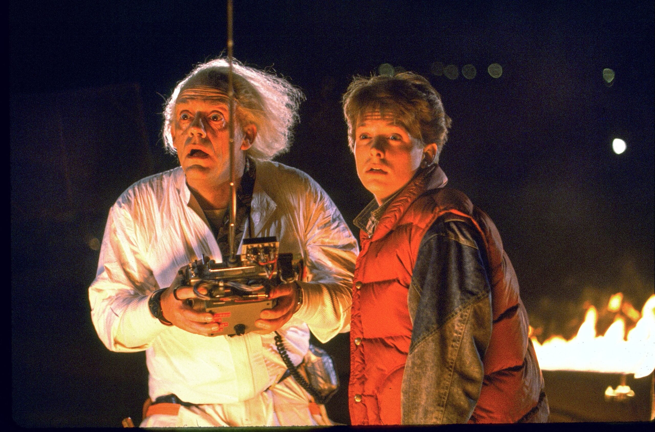 Christopher Lloyd, and Michael J. Fox in the 1985 film "Back to the Future."