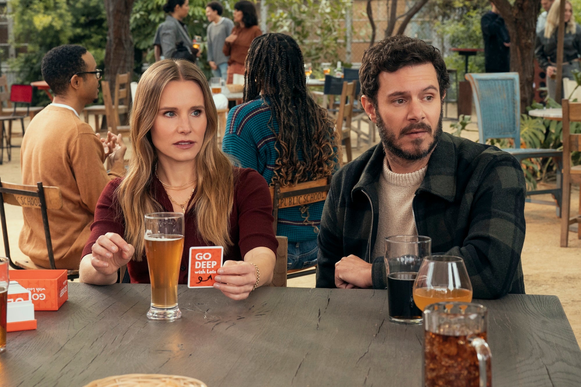 Kristen Bell as Joanne, Adam Brody as Noah in "Nobody Wants This."