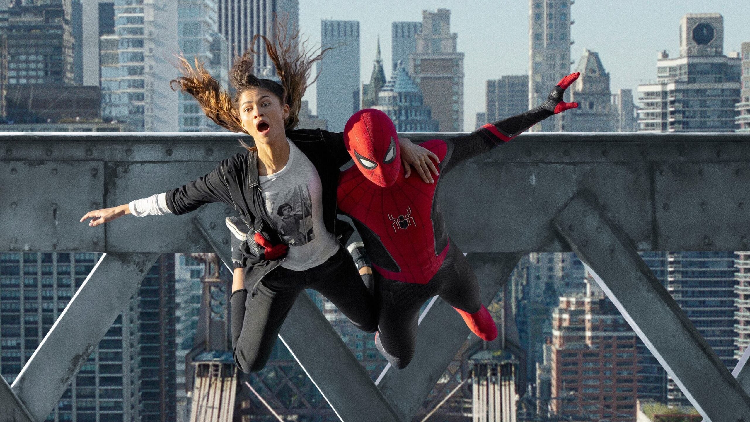 This image released by Sony Pictures shows Zendaya, left, and Tom Holland in Columbia Pictures' "Spider-Man: No Way Home."