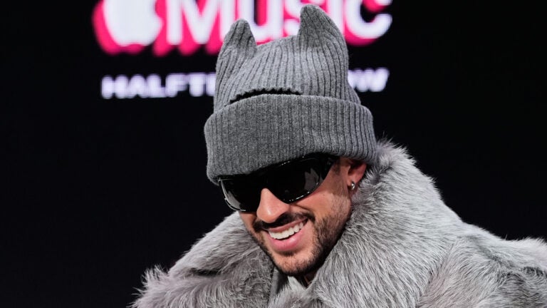 Apple Music Super Bowl LX Halftime Show performer Bad Bunny smiles during a news conference, Thursday, Feb. 5, 2026, in San Francisco ahead of the NFL Super Bowl 60 football game between the Seattle Seahawks and the New England Patriots.