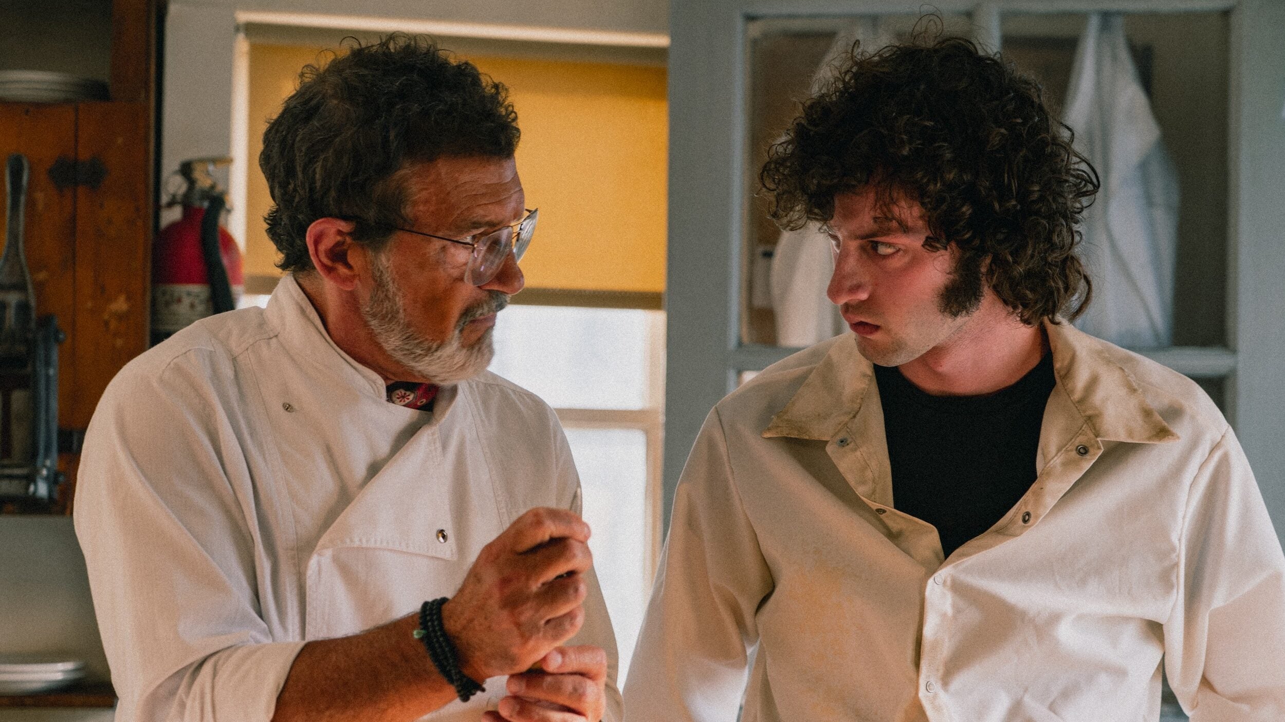 Antonio Banderas and Dominic Sessa in "Tony," the upcoming movie based on the life of Anthony Bourdain.