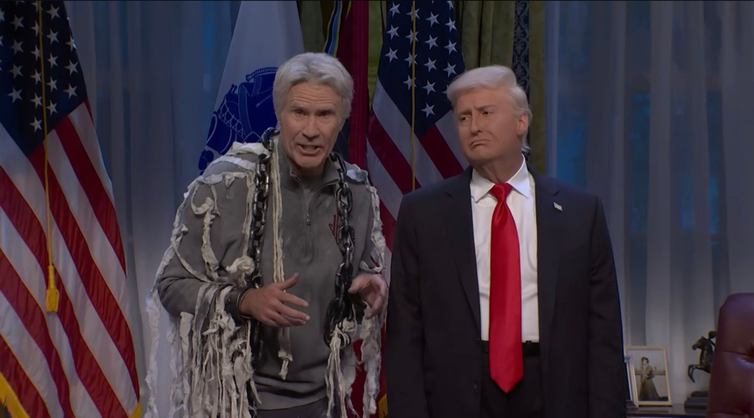 SNL recap: Will Ferrell as the ghost of Jeffrey Epstein visits Donald Trump (James Austin Johnson) on the season 51 finale of "Saturday Night Live."