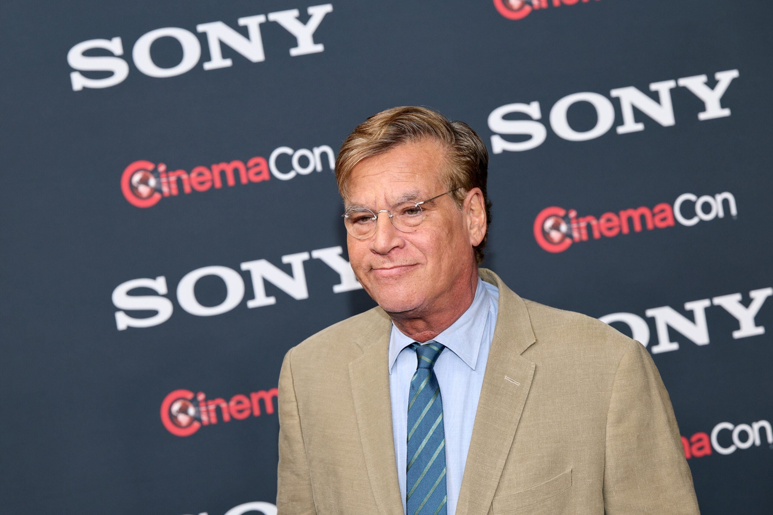 Aaron Sorkin promotes the upcoming film "The Social Reckoning" at the Sony Pictures Entertainment Photocall during CinemaCon.