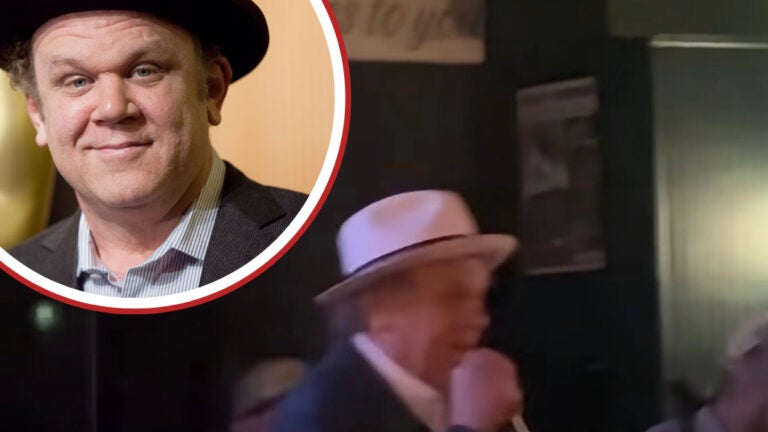 Actor John C. Reilly performing a song at Tavern at the End of the World, a dive bar in Boston near the Somerville border.
