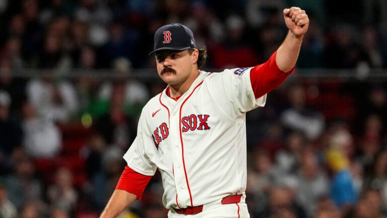 Boston Red Sox pitcher Payton Tolle (70) reacts after getting the third out during the 5th inning. The Boston Red Sox host the Cleveland Guardians on Tuesday, September 22, 2026 at Fenway Park in Boston, MA.